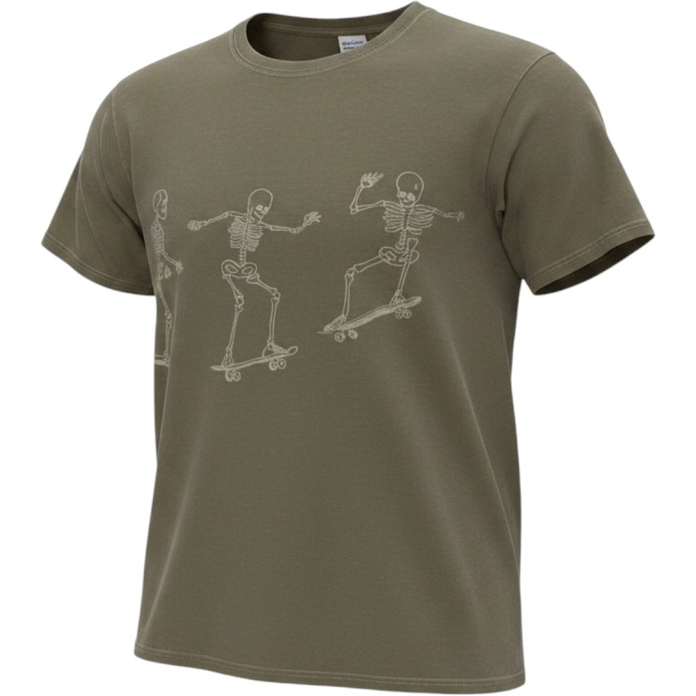 Project Social T Urban Outfitters Skeleton Skateboard T-Shirt Green One Size